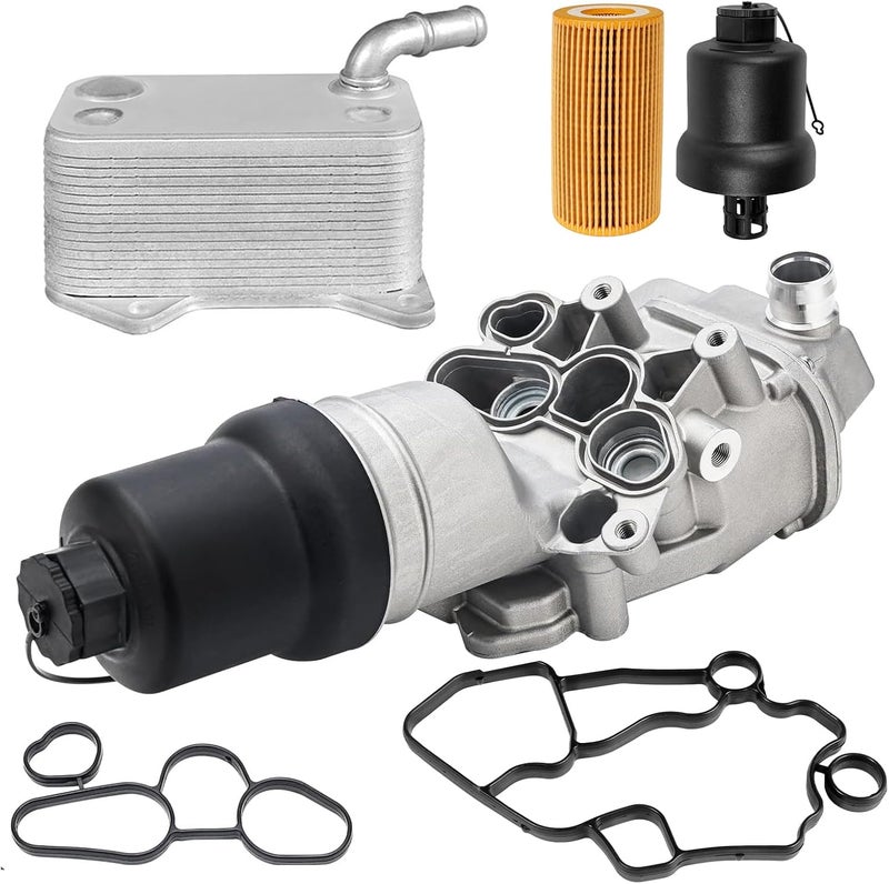 SOASEMBE 06F115397J Aluminium A4 Engine Oil Filter Housing with Engine Oil Cooler Assembly for Audi A3 A4 TT Quattro 06F115397H 06F115397K VW Passat Oil Cooler Compatible with VW Jetta GTI Golf EOS 2.0L L4 - Image 1